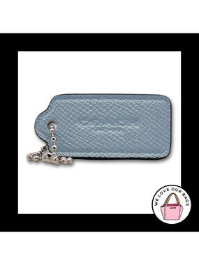 2" COACH NEW YORK Blue Crossgrain Leather Nickel Fob Bag Charm Keychain Hang Tag
